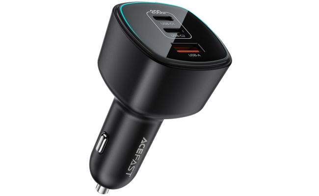 ACEFAST B18 Car Charger 200W Dual USB-C + USB-A Fast Charging Cigarette Lighter Adapter - Black